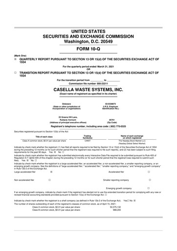 Thumbnail Casella Waste Systems
 10-Q Quarterly Report FY2021 