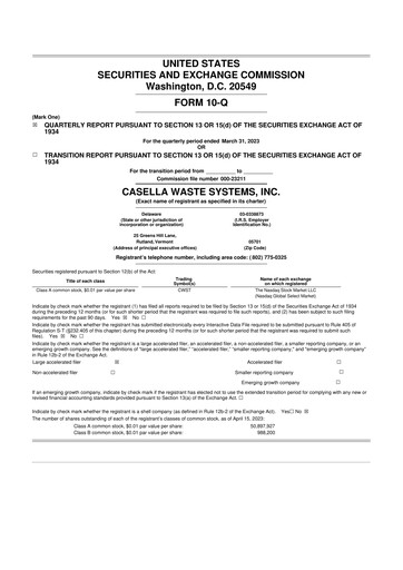 Thumbnail Casella Waste Systems
 10-Q Quarterly Report FY2023 