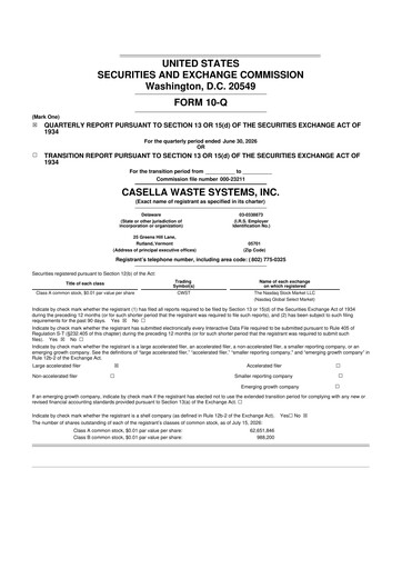 Thumbnail Casella Waste Systems
 10-Q Quarterly Report FY2026 