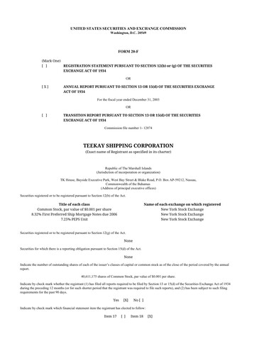 Vorschaubild Teekay 20-F Jahresbericht 