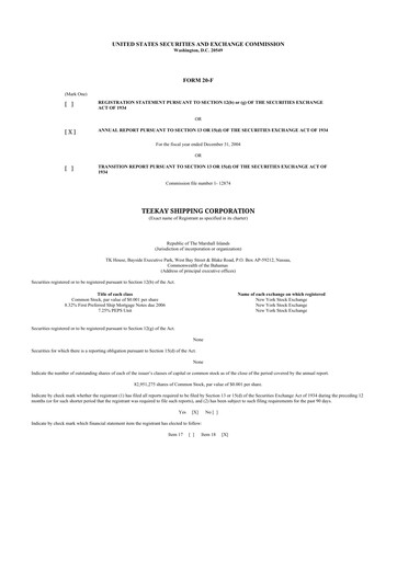 Vorschaubild Teekay 20-F Jahresbericht 