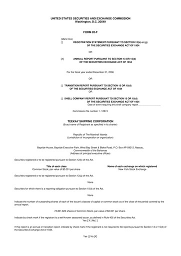 Thumbnail Teekay 20-F Annual Report 