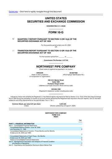 Thumbnail Northwest Pipe Company
 10-Q Quarterly Report FY 