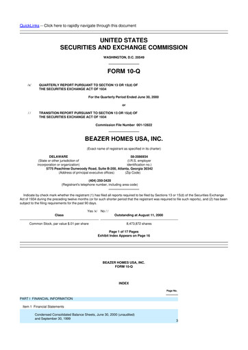 Thumbnail Beazer Homes USA
 10-Q Quarterly Report FY 