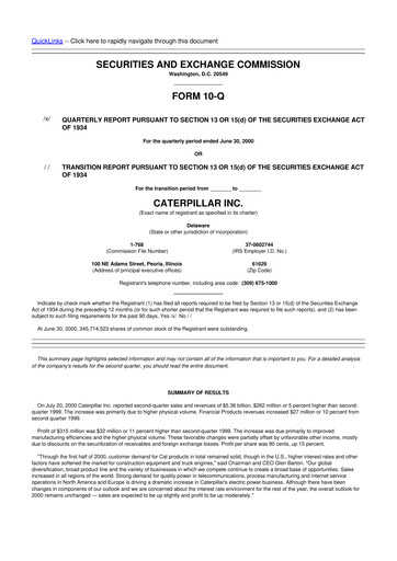 Thumbnail Caterpillar 10-Q Quarterly Report FY 