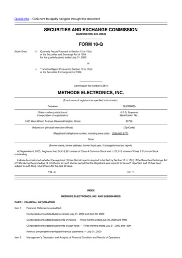 Miniature Methode Electronics
 10-Q Rapport trimestriel  