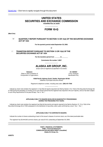 Thumbnail Alaska Airlines
 10-Q Quarterly Report FY 