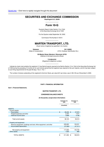 Thumbnail Marten Transport 10-Q Quarterly Report FY 