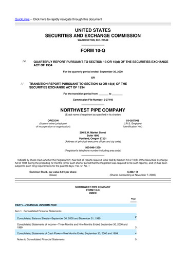 Thumbnail Northwest Pipe Company
 10-Q Quarterly Report FY 