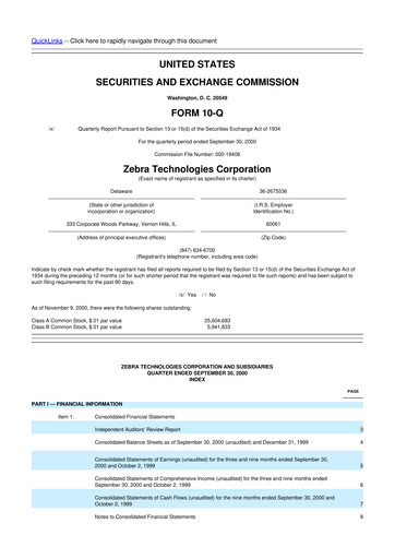 Miniature Zebra Technologies 10-Q Rapport trimestriel  