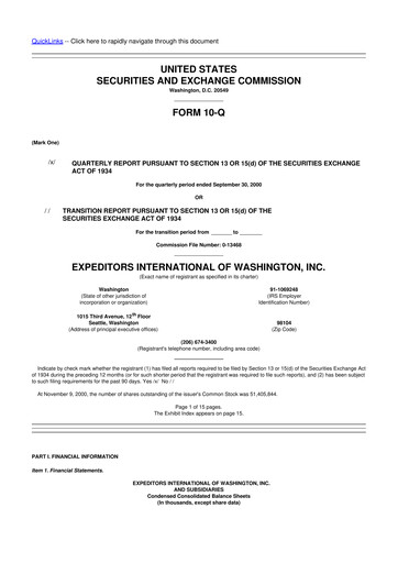 Thumbnail Expeditors International 10-Q Quarterly Report FY 