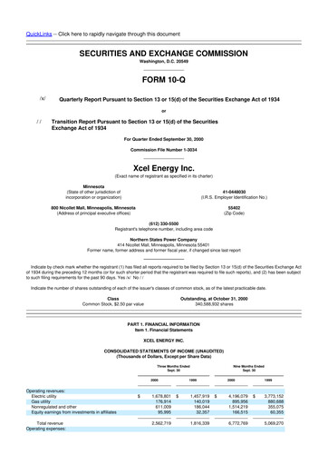 Thumbnail Xcel Energy 10-Q Quarterly Report FY 