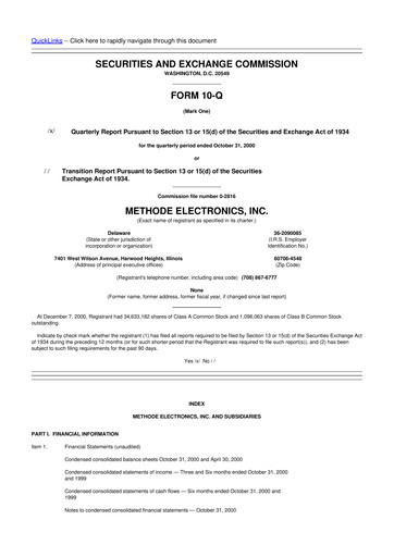 Miniature Methode Electronics
 10-Q Rapport trimestriel  