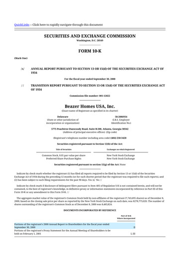 Thumbnail Beazer Homes USA
 10-K Annual Report 