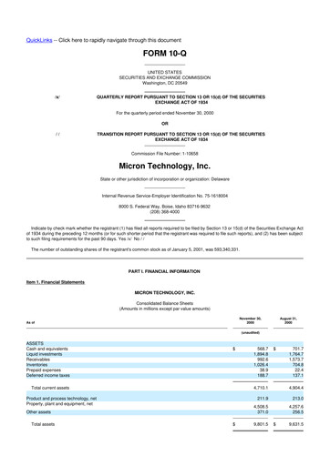 Thumbnail Micron Technology 10-Q Quarterly Report FY 