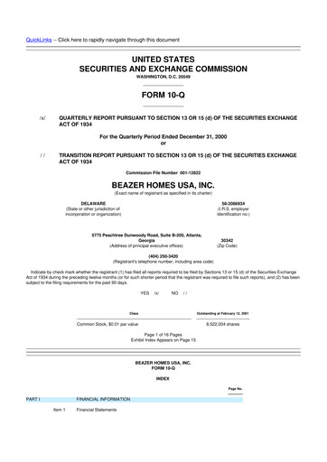 Thumbnail Beazer Homes USA
 10-Q Quarterly Report FY 