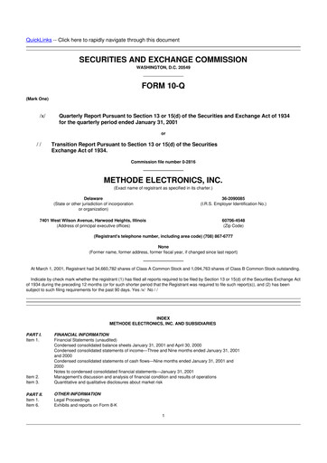 Miniature Methode Electronics
 10-Q Rapport trimestriel  