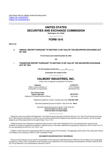 Thumbnail Valmont Industries
 10-K Annual Report 2000