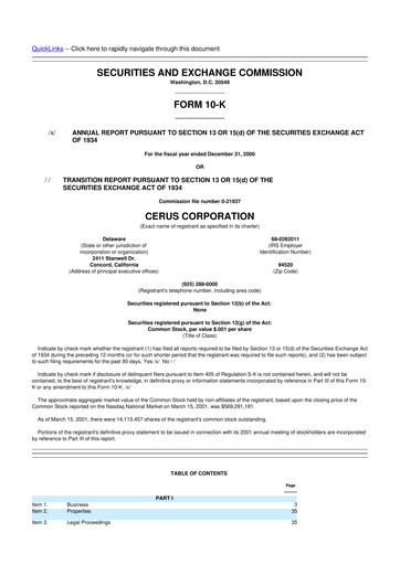 Thumbnail Cerus Corporation 10-K Annual Report 2000