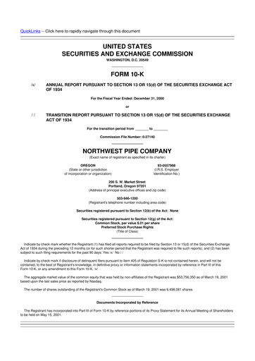 Thumbnail Northwest Pipe Company
 10-K Annual Report 2000