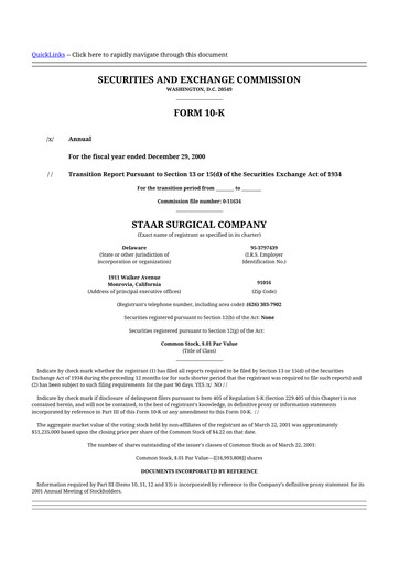 Thumbnail STAAR Surgical 10-K Annual Report 