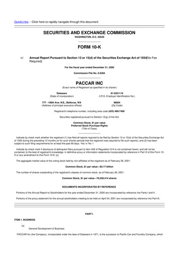 Thumbnail Paccar 10-K Annual Report 2000