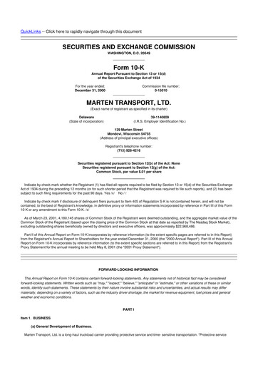 Thumbnail Marten Transport 10-K Annual Report 2000