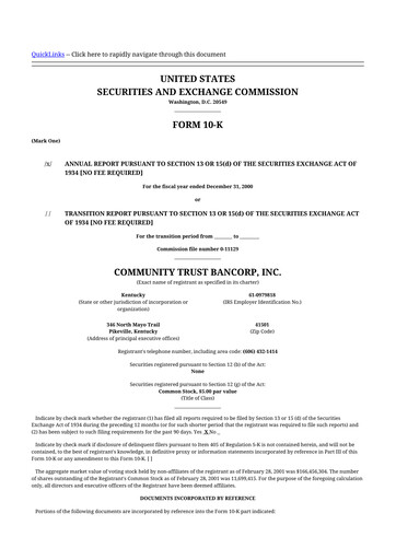 Thumbnail Community Trust Bancorp 10-K Annual Report 