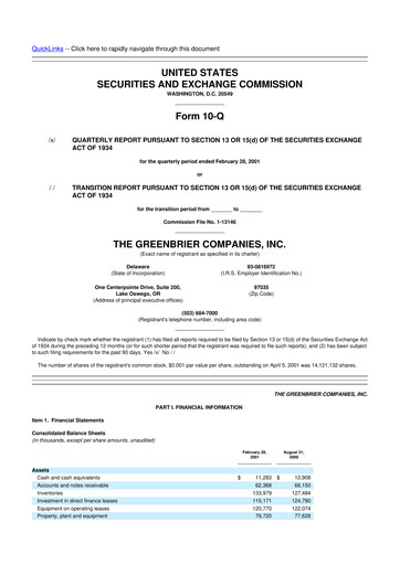 Thumbnail The Greenbrier Companies
 10-Q Quarterly Report FY 