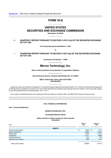 Thumbnail Micron Technology 10-Q Quarterly Report FY 