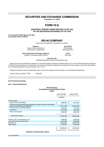 Thumbnail WD-40 Company
 10-Q Quarterly Report FY 