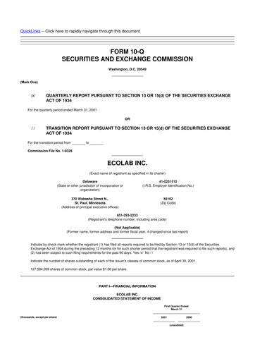 Miniature Ecolab 10-Q Rapport trimestriel  