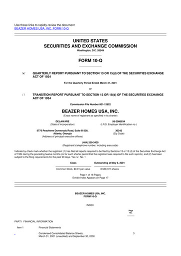 Thumbnail Beazer Homes USA
 10-Q Quarterly Report FY 