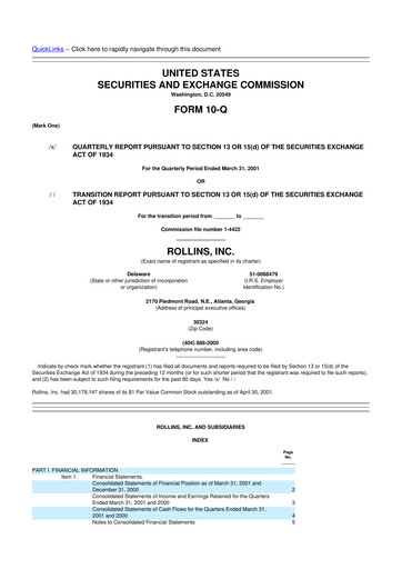 Miniature Rollins 10-Q Rapport trimestriel  