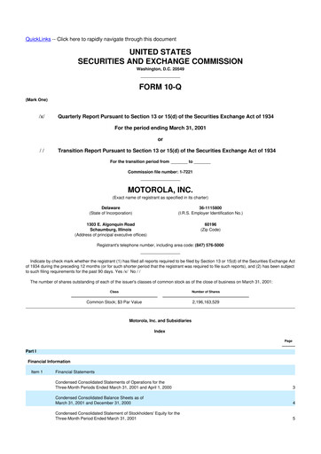 Thumbnail Motorola Solutions
 10-Q Quarterly Report FY 