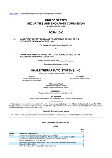 Thumbnail Nektar Therapeutics
 10-Q Quarterly Report FY 