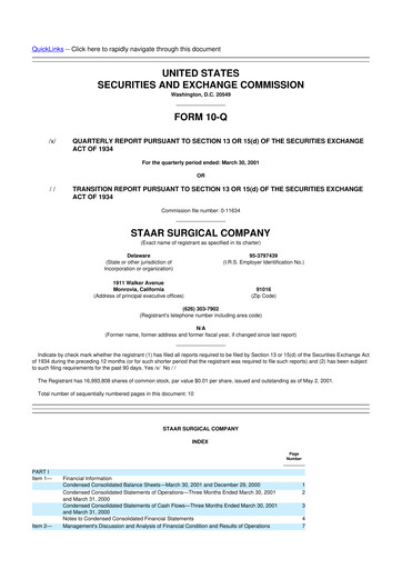Thumbnail STAAR Surgical 10-Q Quarterly Report FY 