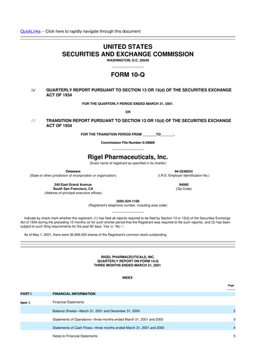 Thumbnail Rigel Pharmaceuticals 10-Q Quarterly Report FY 