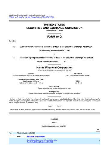 Thumbnail Hanmi Financial 10-Q Quarterly Report FY 