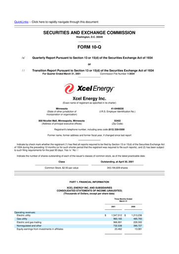 Thumbnail Xcel Energy 10-Q Quarterly Report FY 