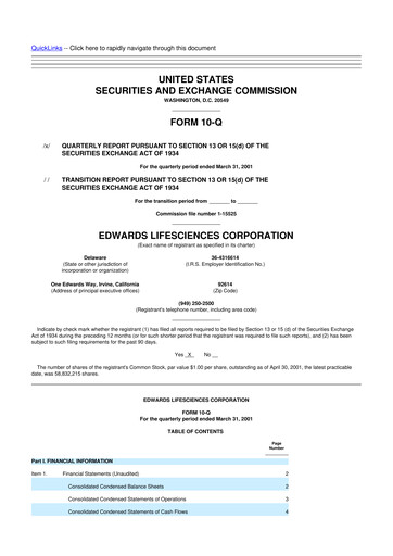 Thumbnail Edwards Lifesciences 10-Q Quarterly Report FY 