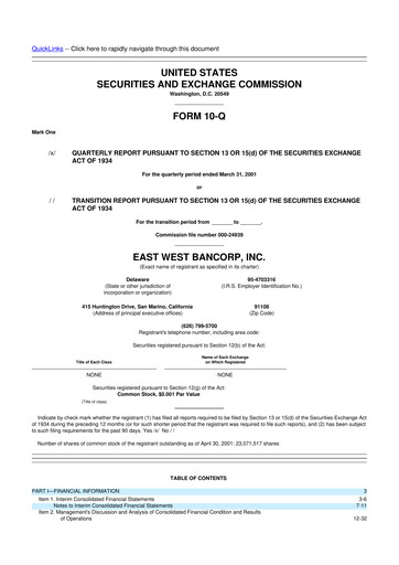 Vorschaubild East West Bancorp
 10-Q Quartalsbericht  