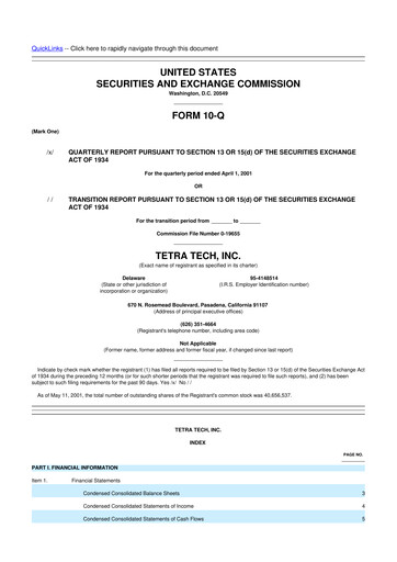 Thumbnail Tetra Tech
 10-Q Quarterly Report FY 