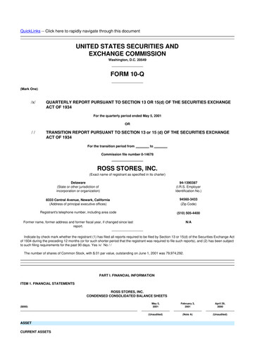 Thumbnail Ross Stores 10-Q Quarterly Report FY 