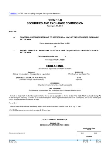 Miniature Ecolab 10-Q Rapport trimestriel  