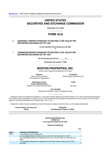 Thumbnail BXP, Inc.
 10-Q Quarterly Report FY 