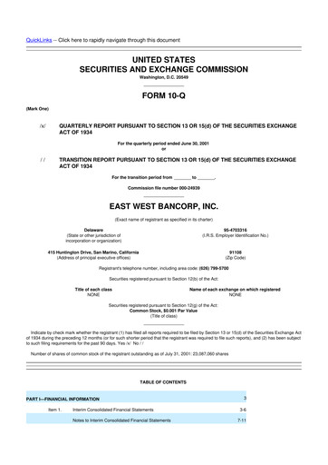 Vorschaubild East West Bancorp
 10-Q Quartalsbericht  