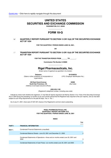 Thumbnail Rigel Pharmaceuticals 10-Q Quarterly Report FY 