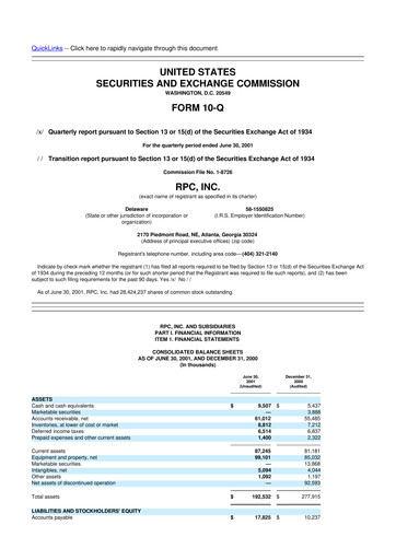 Thumbnail RPC, Inc. 10-Q Quarterly Report FY 