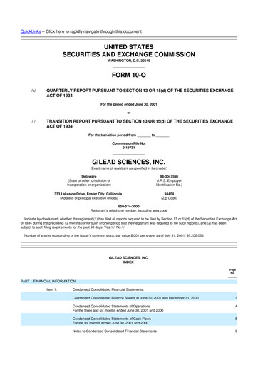 Thumbnail Gilead Sciences 10-Q Quarterly Report FY 